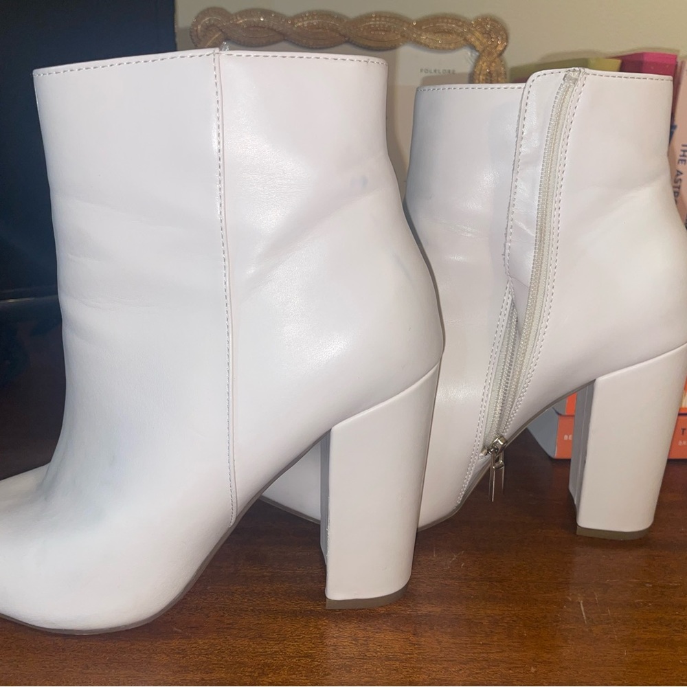 JustFab White Rosamund Block Heel Boot